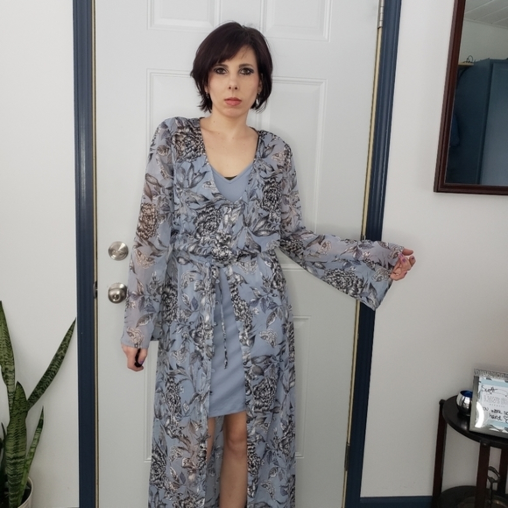 Floral Sheer Layered Midi Dress in Light Blue